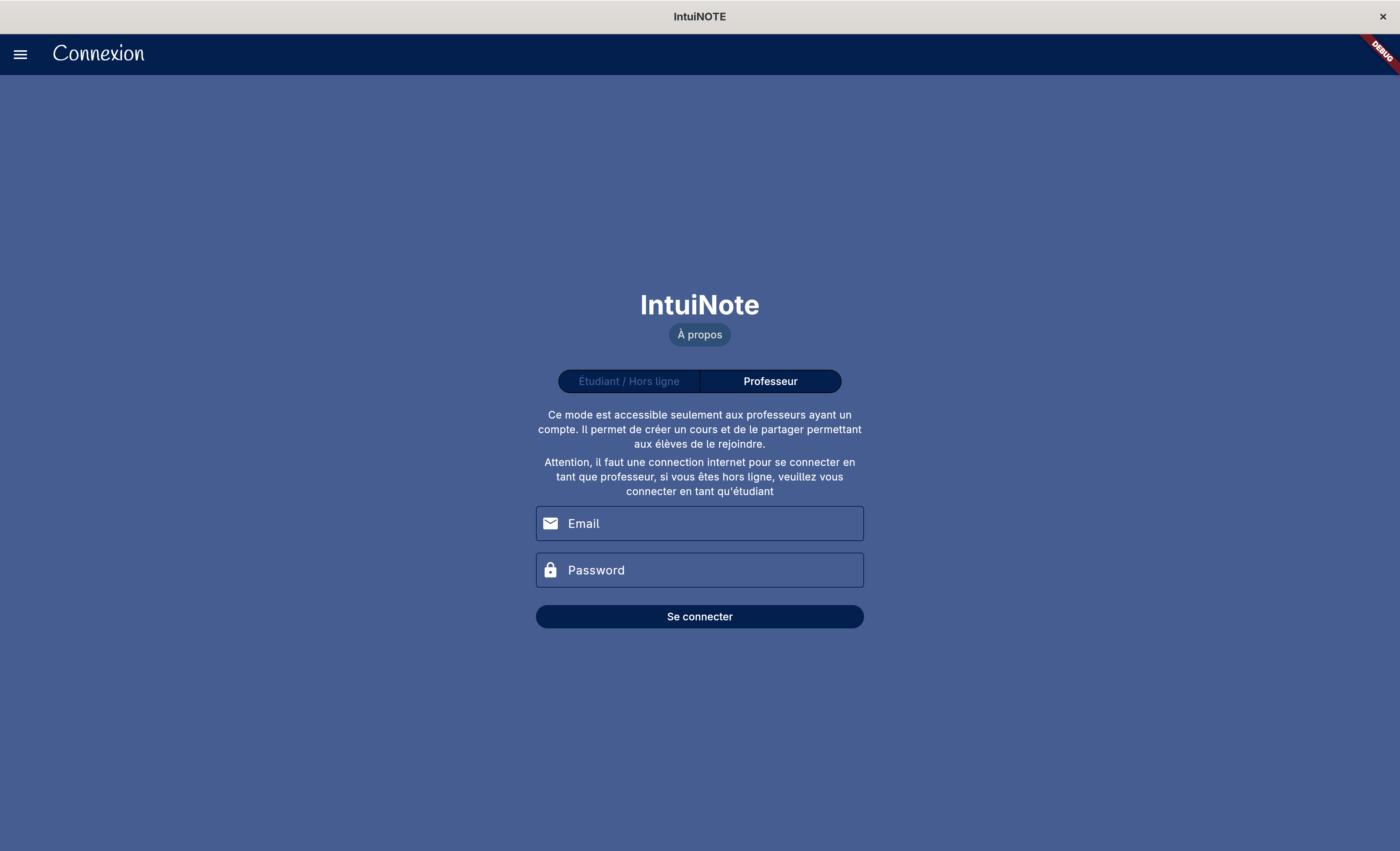Interface de connection des profs