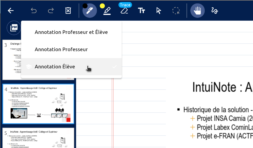 Menu pour choisir la couche à exporter